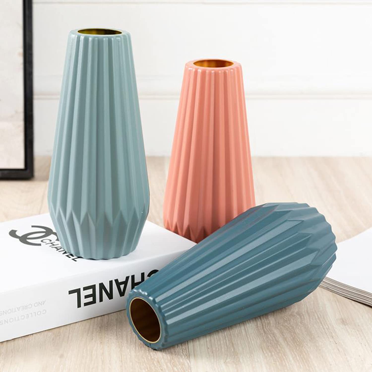 Set De 3 Jarrones De Plástico Sonwaha – Modernos, Irrompibles Y Decorativos Para Mesa, Sala O Cocina