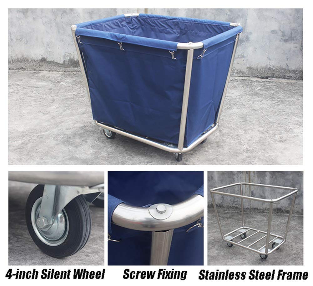 Carritos Portátiles Multifuncionales con Ruedas, Carrito De Servicio De Limpieza De Acero Inoxidable, Carrito Clasificador con Ruedas Azul para Lavandería Industrial Come