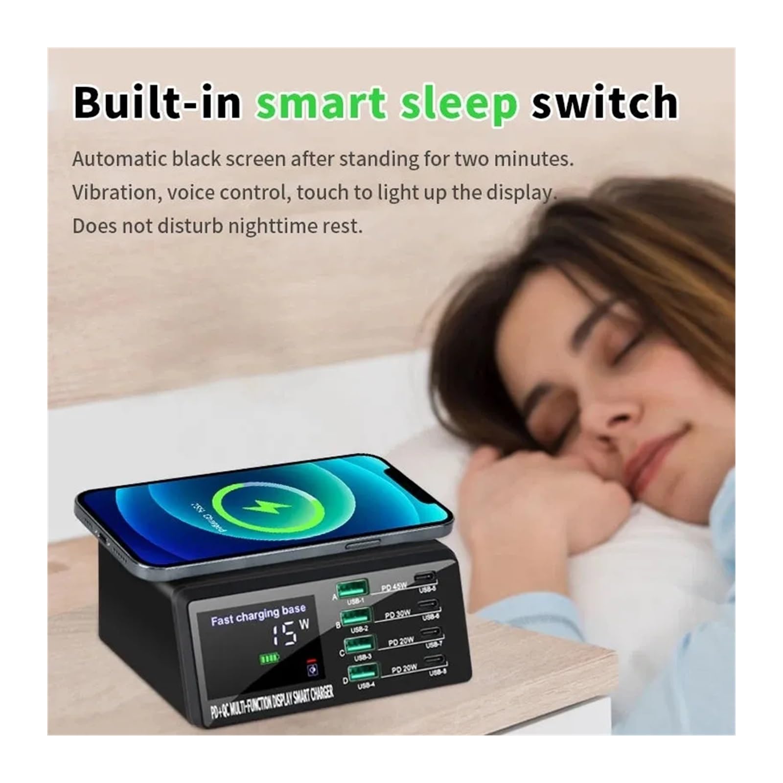 Rapide Chargeur, Chargeur sans Fil W, 8 Ports USB, Station de Charge Rapide QC3.0 PD3.0,Chargeur USB Voyage/Haute Vitesse