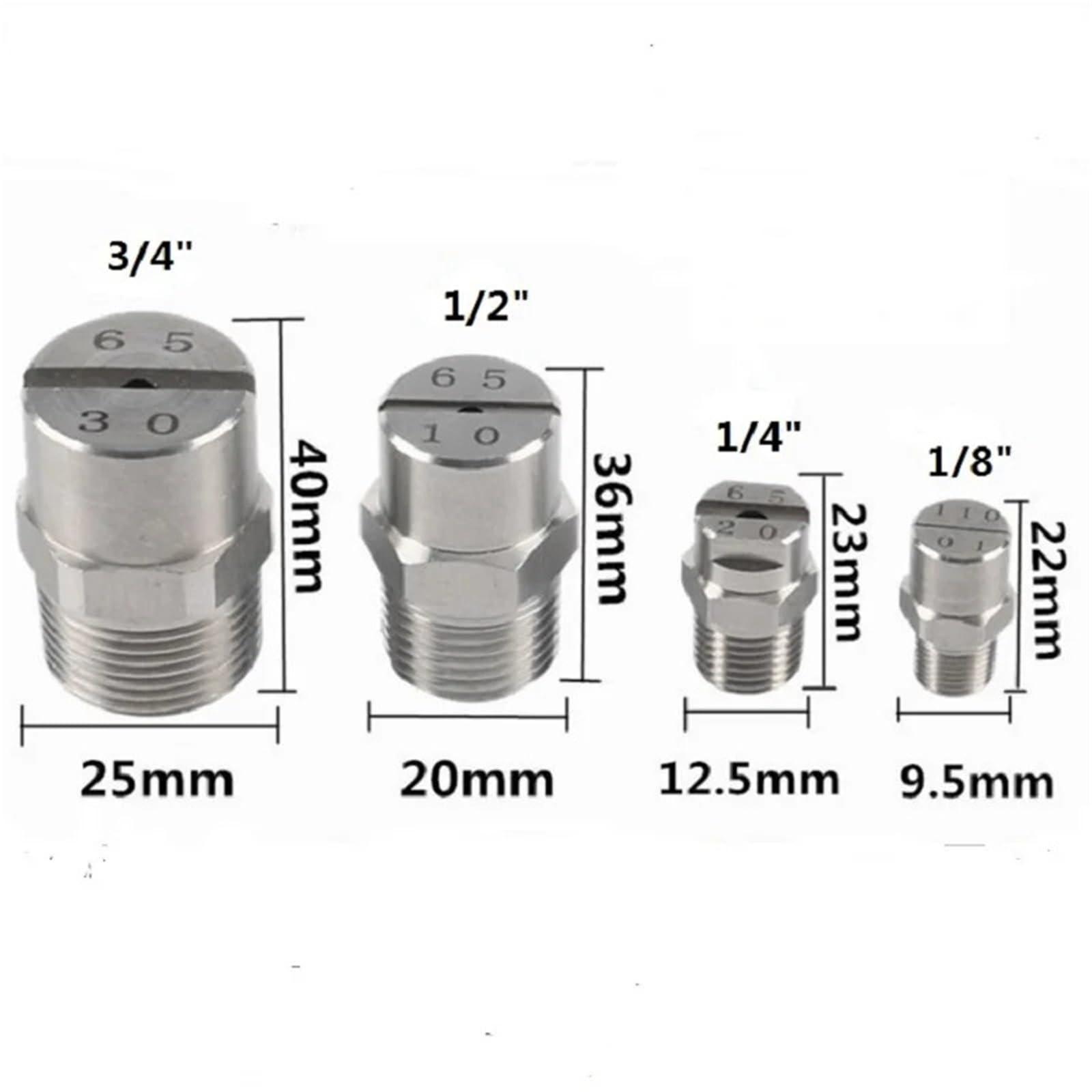 Boquilla de ventilador plana, Boquilla de pulverización lavado con agua, chorro plano, 1/4 pulgadas, 25 grados, 4 Uds