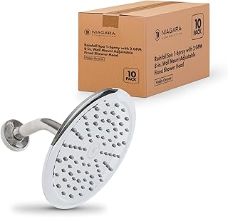 Niagara Conservation N9520CH Rainfall Spa 1-Spray with 2 GPM 8-in. Wall Mount Adjustable Fixed Shower Head in Chrome, 10-Pack | Bathroom Shower Head Sprayer with Pressure Compensation