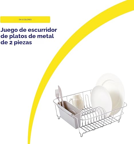 Miniatura 2 de Escurridor de platos y soporte para cubiertos, juego de 2 piezas, escurridor compacto para fregadero con revestimiento inferior de goma, organizador