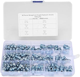 Graxa Zerk Sortimento 80 peças Straight Bend Grease Zerk 1/8 pol. 28 45° Bocal hexagonal de ferro de zinco azul galvanizado