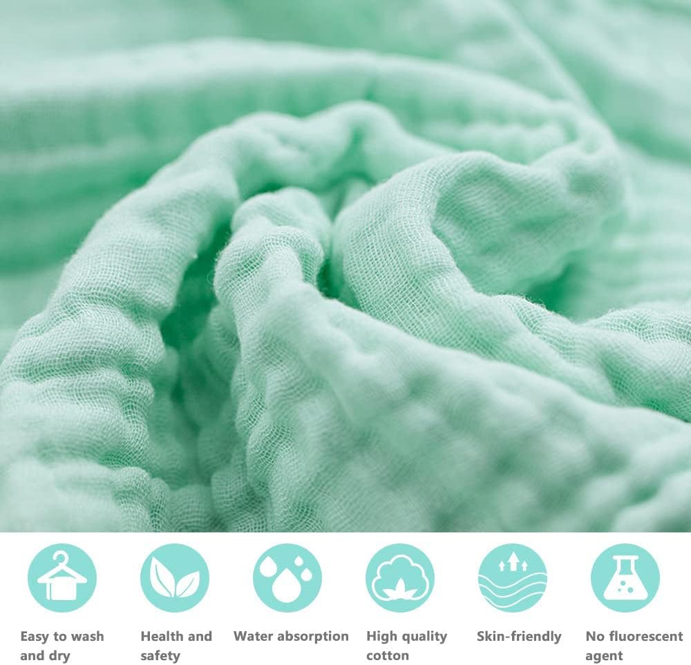 2Pcs Baby Muslin Bath Towels, Super Soft Cotton Bath Towel 6 Layers Infant Newborn Swaddle Blanket 41.3 X41.3 Inches,Baby Registry as Shower (Blue) (Green*2)