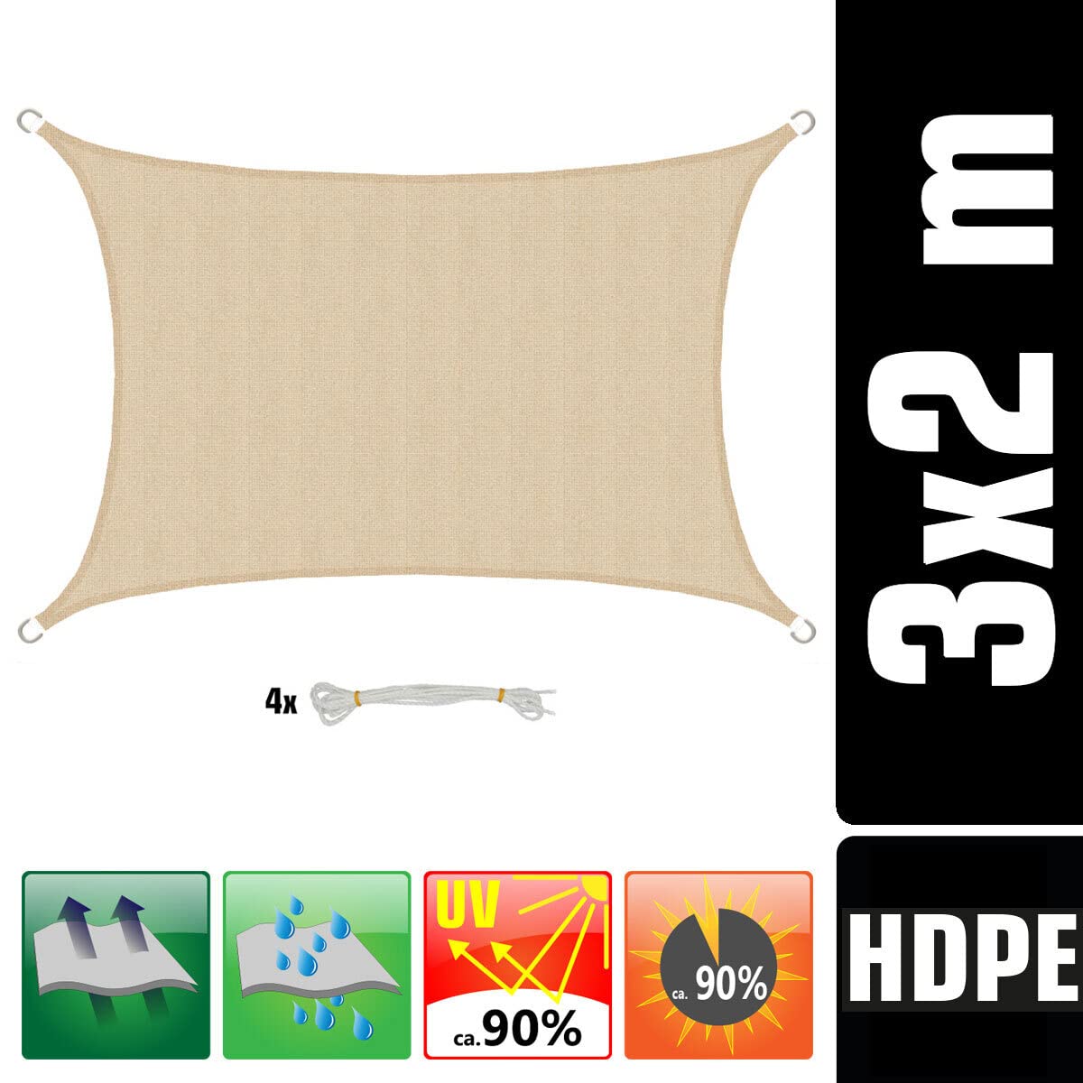 AMANKA 4,2x4,2x6 Voile d'Ombrage Rectangulaire Respirante - Toile de Jardin avec Fixation Acier INOX