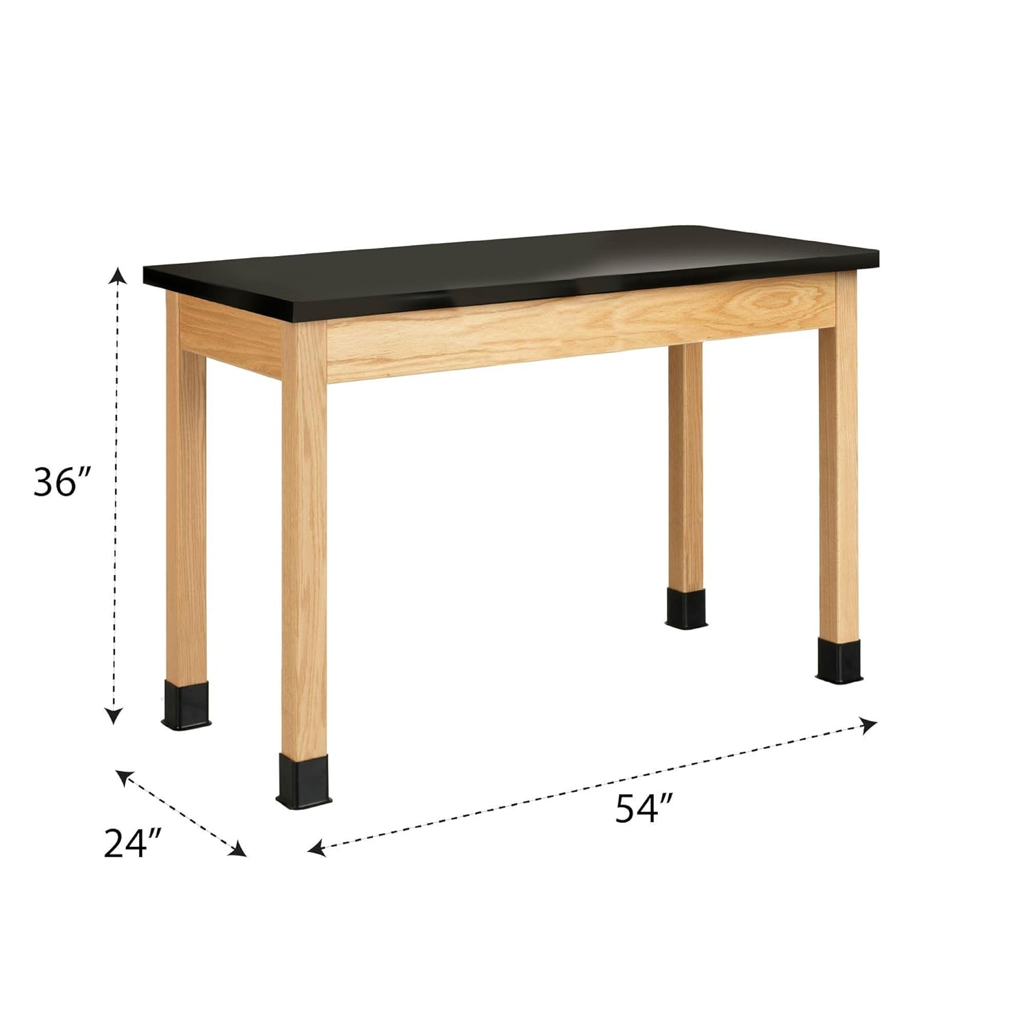School Classroom Science Lab Table, Black ChemGuard Table Top Worksurface, 54" x 24" x 36", Solid Oak Wood Finish, Made in USA