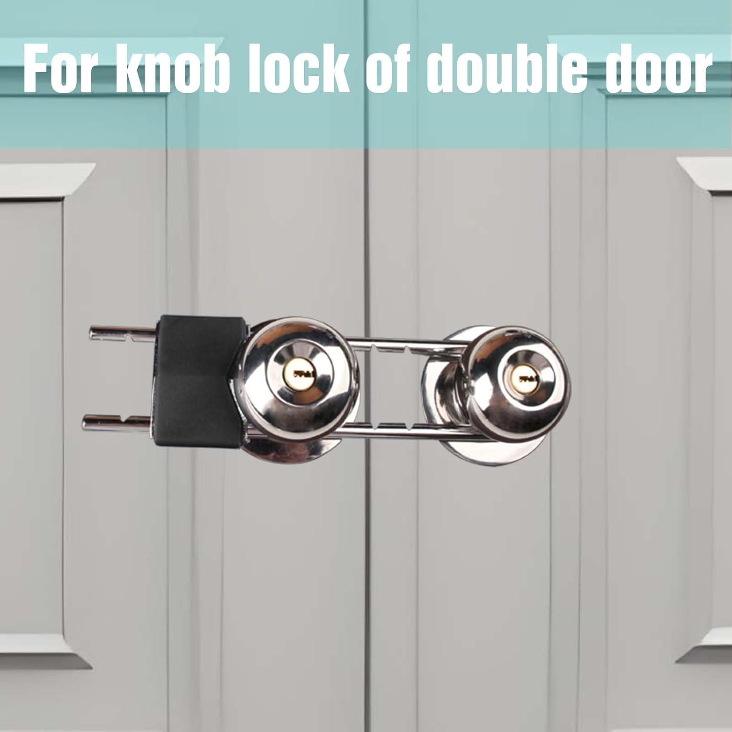 French Door Lock, Door Security Bar, Double Door Locking Device, Keyed Extra Door Lock for Doors with Double Handles/Knobs/Levers, All Metal Construction, Safety U-Shaped Bar Prevent Kick Ins
