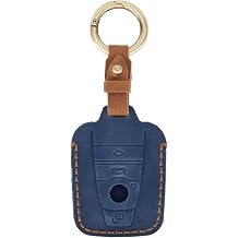 Leather Protective Car Key Cover Case for BMW For i3 i8 2014+ Compatible with Keyless Entry Systems Blue