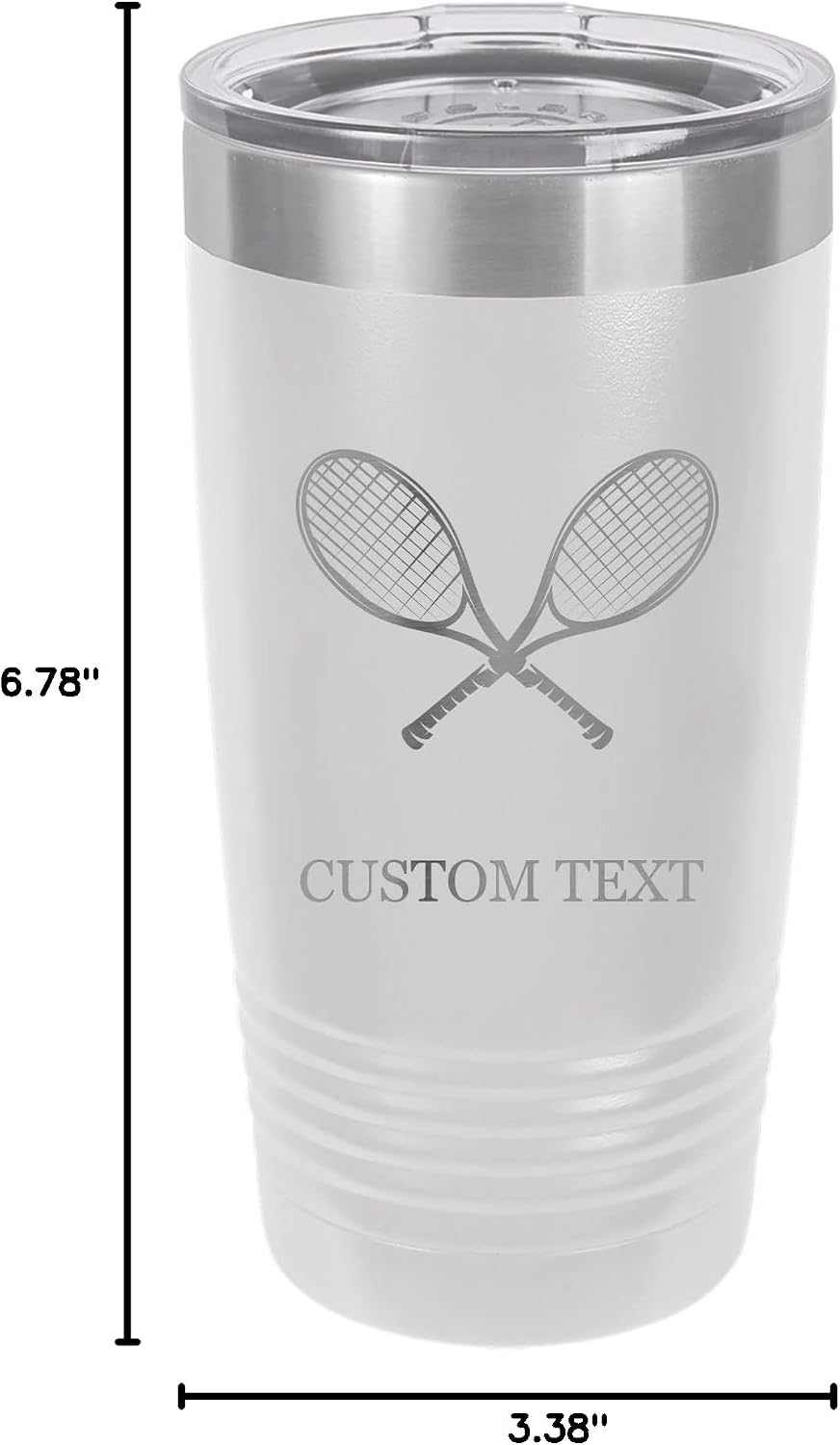 20-Ounce Vacuum Insulated Stainless Steel Tumbler Customized Double-Walled Laser Engraved Coffee Blue Mug, Tennis, Personalized