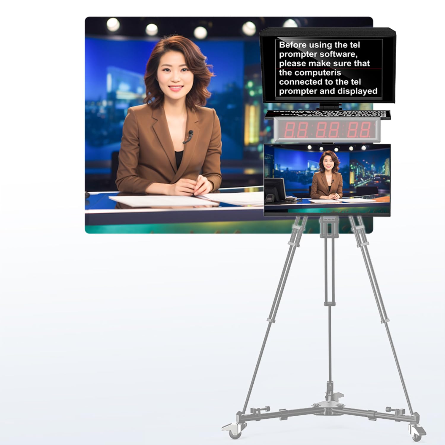 DESVIEW DT22 Teleprompter, 22 Zoll Full HD Großbildschirm, Professioneller Prompter mit Stativ für Kameras/DSLR/Smartphones, Ideal für TV-Studio, Live-Streaming (Not Included Base Rollers and Tripod)