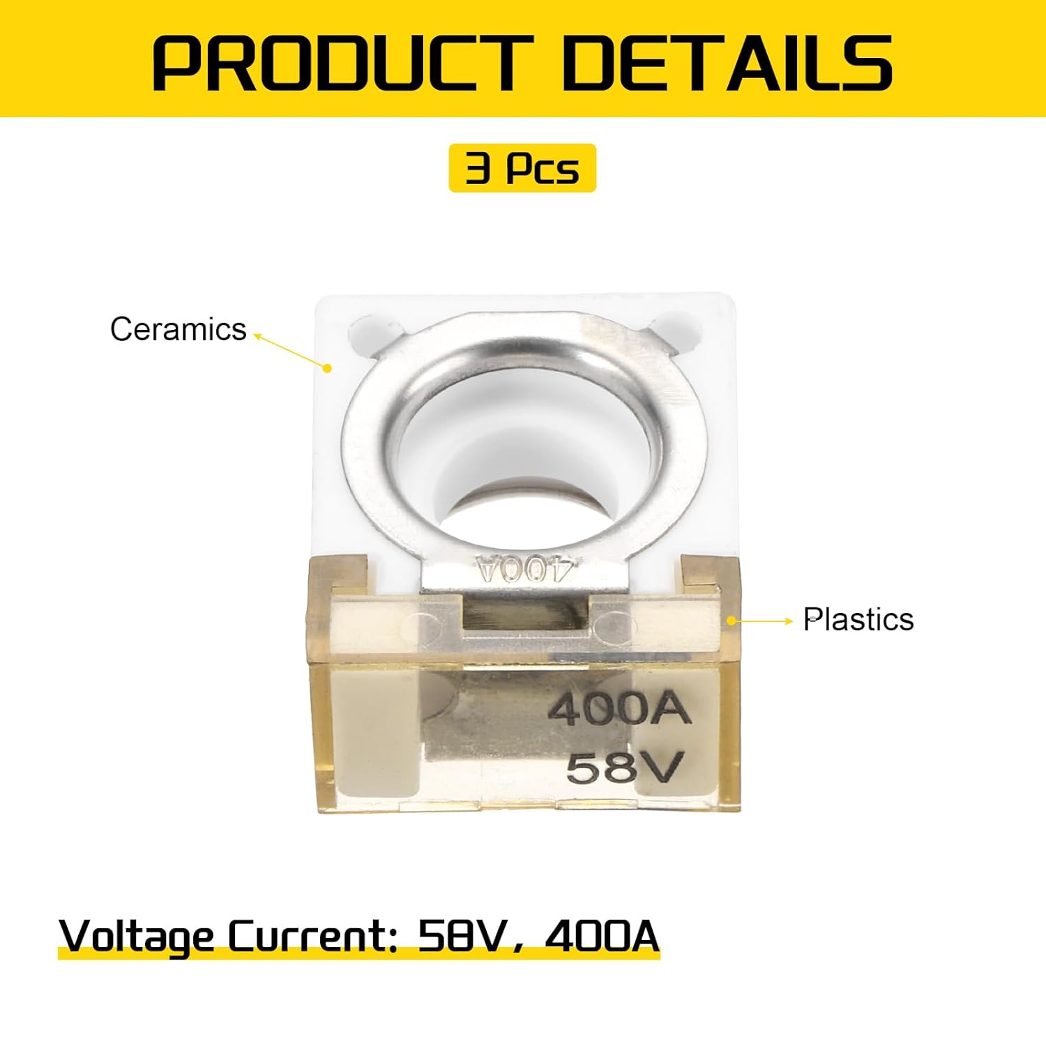 MECCANIXITY 3 Pcs 400A Terminal Block Fuse, 58V DC Marine Rated Battery Fuse and Terminal Block, for the Circuit Protection of Automobiles RVs Cranes Ships Charging
