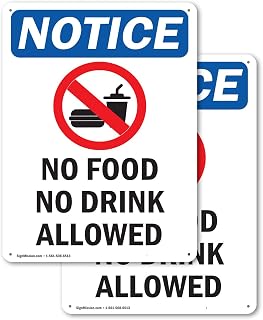 (2 Pack) No Food No Drink Allowed OSHA Notice Sign 12 Inch X 18 Inch Plastic Sign, Weather Resistant, UV Protected for Workplace, Business, and Construction Site, Made in the USA