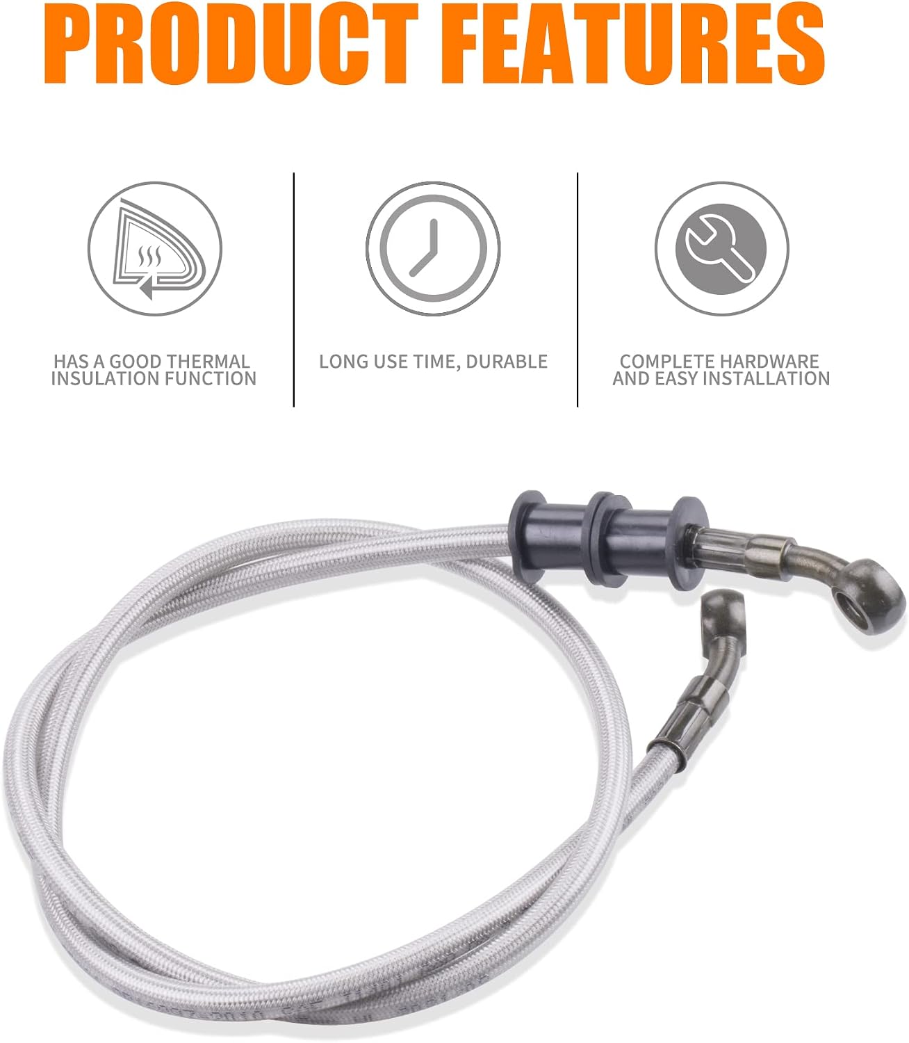 Silver Motorcycle Braided Steel Brake Clutch Oil Hoses Line Pipe Pipe for ATV Pit Dirt Bike Go Kart (Oil Hose Length 90cm)
