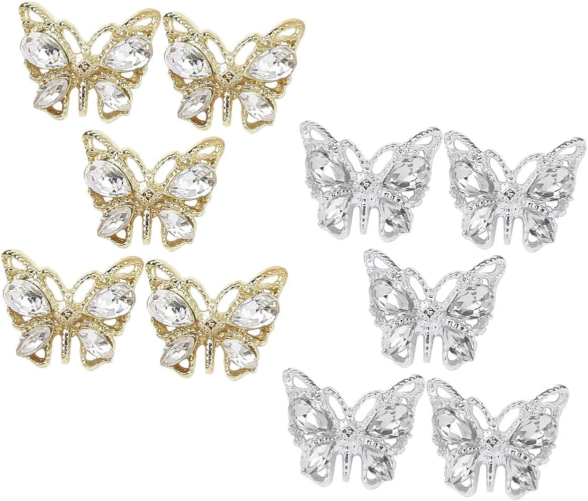 Generic10pcs Nail Art Rhinestones Nail Art Jewels Nail Art Accessories Cotton Swab Lip Stain Nail Butterfly Charms Nail Gems Rhinestones for Nails X57 Alloy Jewelry Metal