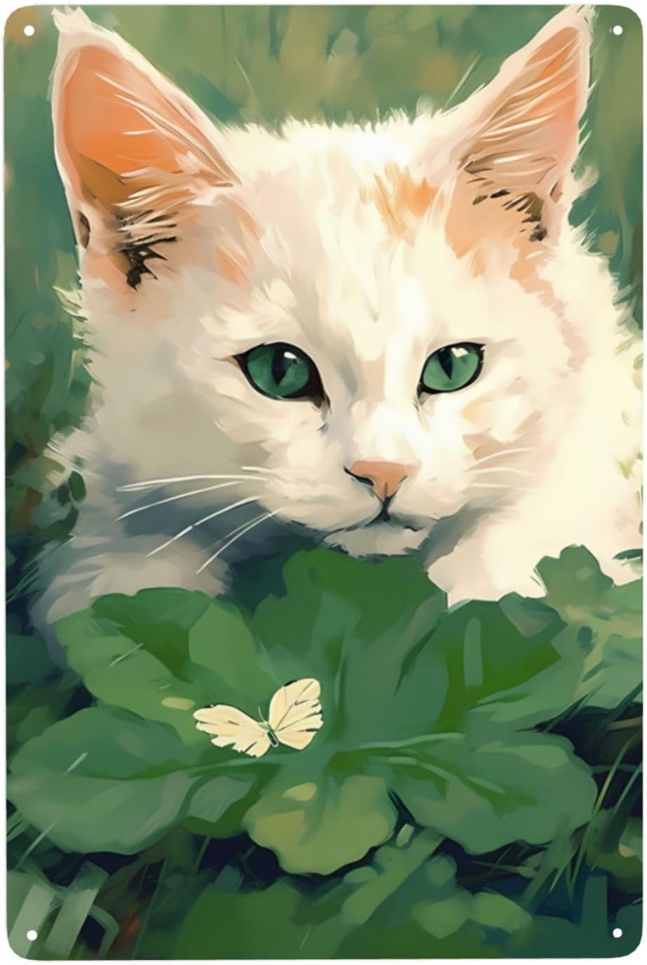 Tin Sign Clover Cat 20 x 30 cm Iron Painting Decorative Sign Vintage