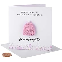 Congratulations Card for Grandparent on the Birth of Your Granddaughter - Cute Pink Crochet Hat Keepsake, Newborn Grandbaby Girl Gifts for Grandparents, New Baby Cards for 1st Grandma Grandpa Gift