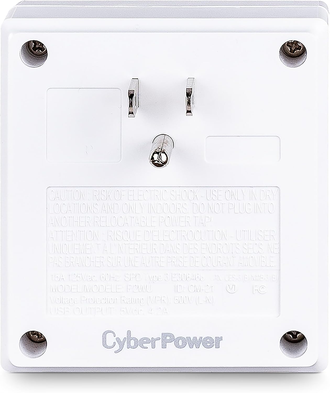CyberPower P2WU Professional Surge Protector, 500J/125V, 2 Outlets, 3 USB Charge Ports, Wall Tap Design, White