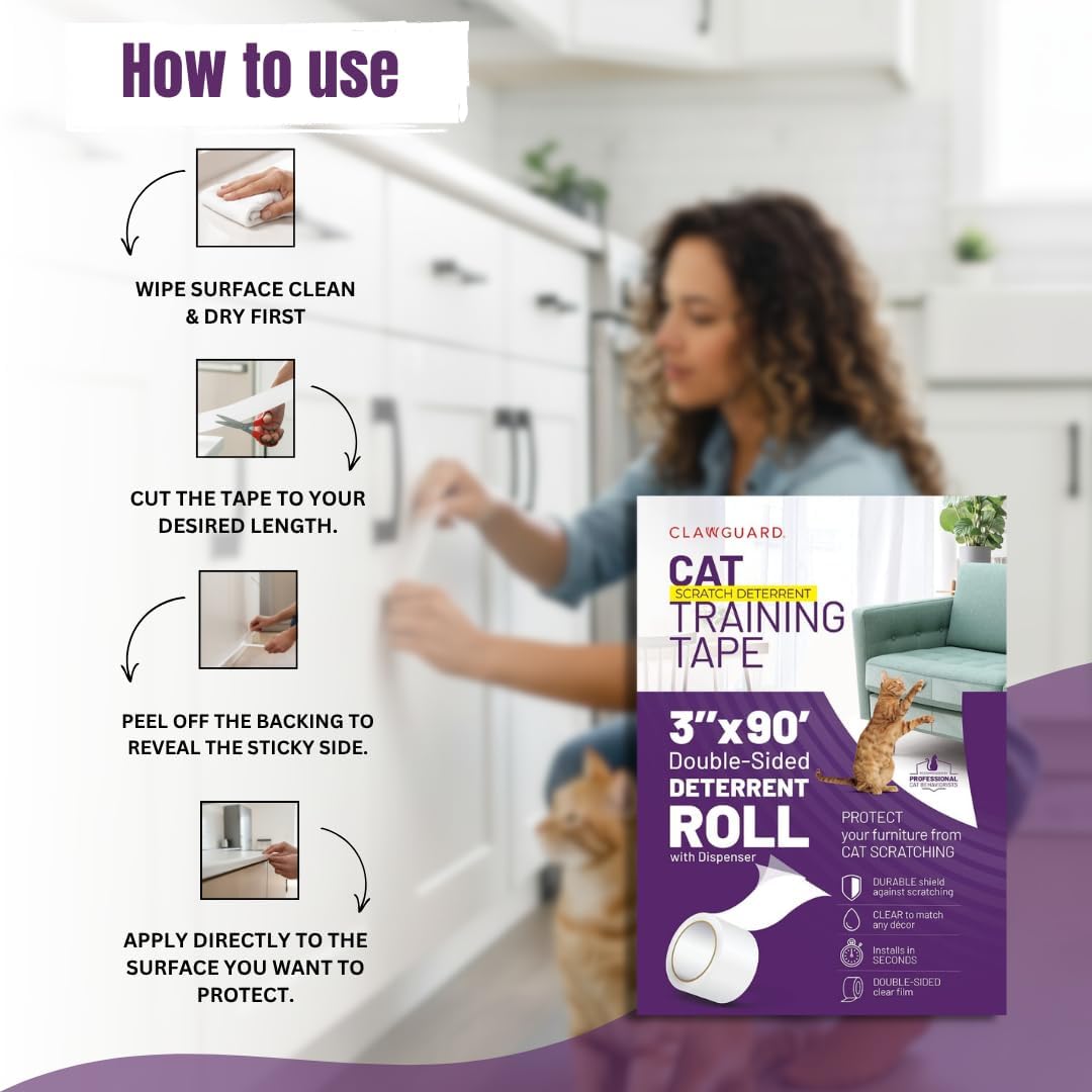 CLAWGUARD Cat Scratch Tape for Furniture, Double-Sided XL Roll Dispenser image 3