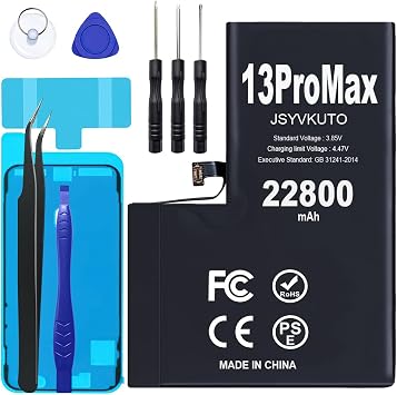 22800mAh Battery for iPhone 13 Pro Max, [Upgraded] New 0 Cycle Higher Capacity Replacement Battery for iPhone 13 Pro Max with Full Set Repair Tool Kit, Model A2641 A2643 A2644 A2645 A2484