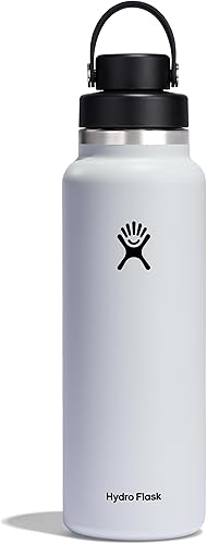 Hydro Flask Botella de agua  Acero inoxidable aislado  Tapa de boca ancha para chug  Antiderrames, a prueba de fugas en 40 onzas color blanco