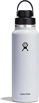 Hydro Flask Water Bottle - Insulated Stainless Steel - Wide Mouth Chug Lid, Non Spill, Leakproof in 40 Oz White