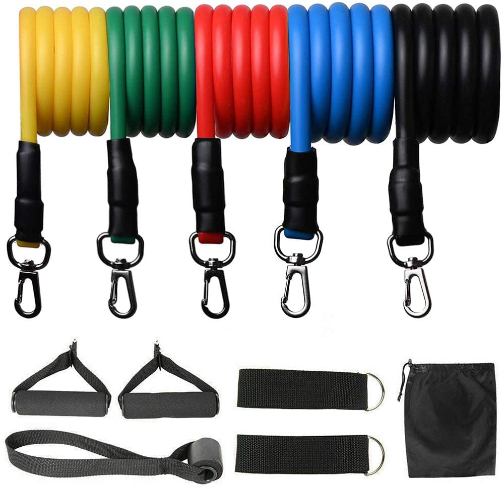 MOJCO Zawieszone opaski oporowe 11 szt. zestaw opasek oporowych do układania w stos trening joga trening fitness rurki treningowe - 45 kg