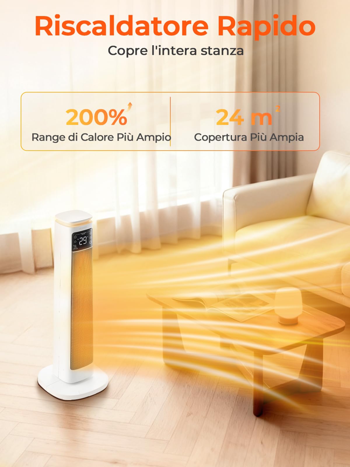 Fohere, termoventilatore a risparmio energetico, 2000 W, silenzioso, per ambienti grandi, camera da letto, soggiorno, ufficio, oscillazione di 70°, telecomando, timer da 12 ore, protezione contro il