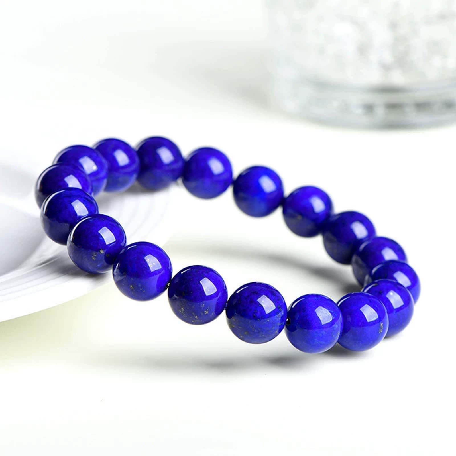 Pulsera de Cuentas Redondas Hechas a Mano de lapislázuli Natural