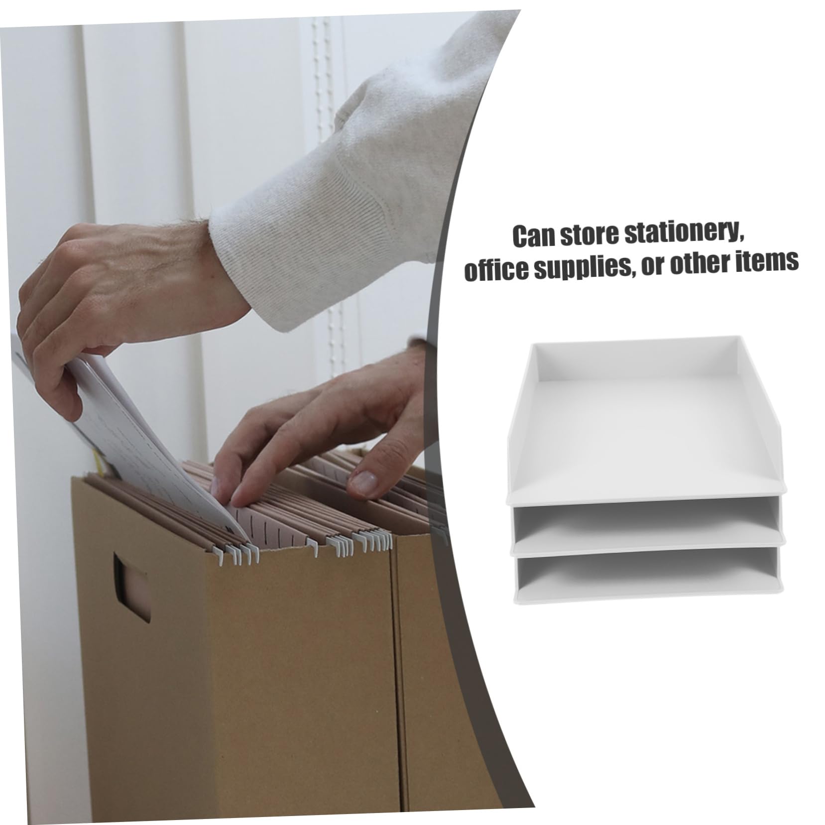 DOITOOL 3 Piezas Caja de Almacenamiento de Archivos para Escritorio Estante de Organización de Papelería Compartimentos para Oficina y Estudio Color Claro