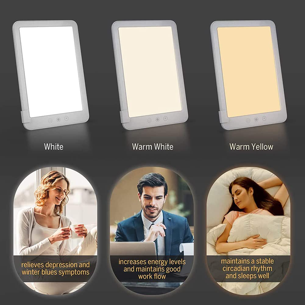 Lampe Triste, Lampe De Luminothérapie 10000 Lux, Lumières Tristes Pour La Dépression, Avec 3 Modes De Couleur, Luminosité Réglable, Lampe Solaire Sans UV, Base De Support À 360 °,Blanc