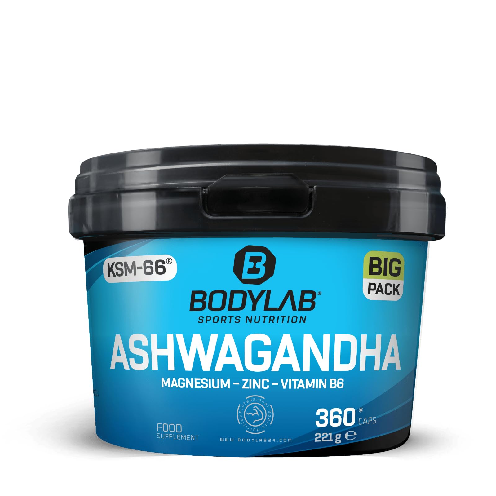 Bodylab24 BIG PACK Ashwagandha Kapseln 360 Stück, fein gemahlenes Ashwagandha Pulver angereichert mit Magnesium, Zink und Vitamin B6, 100% vegan