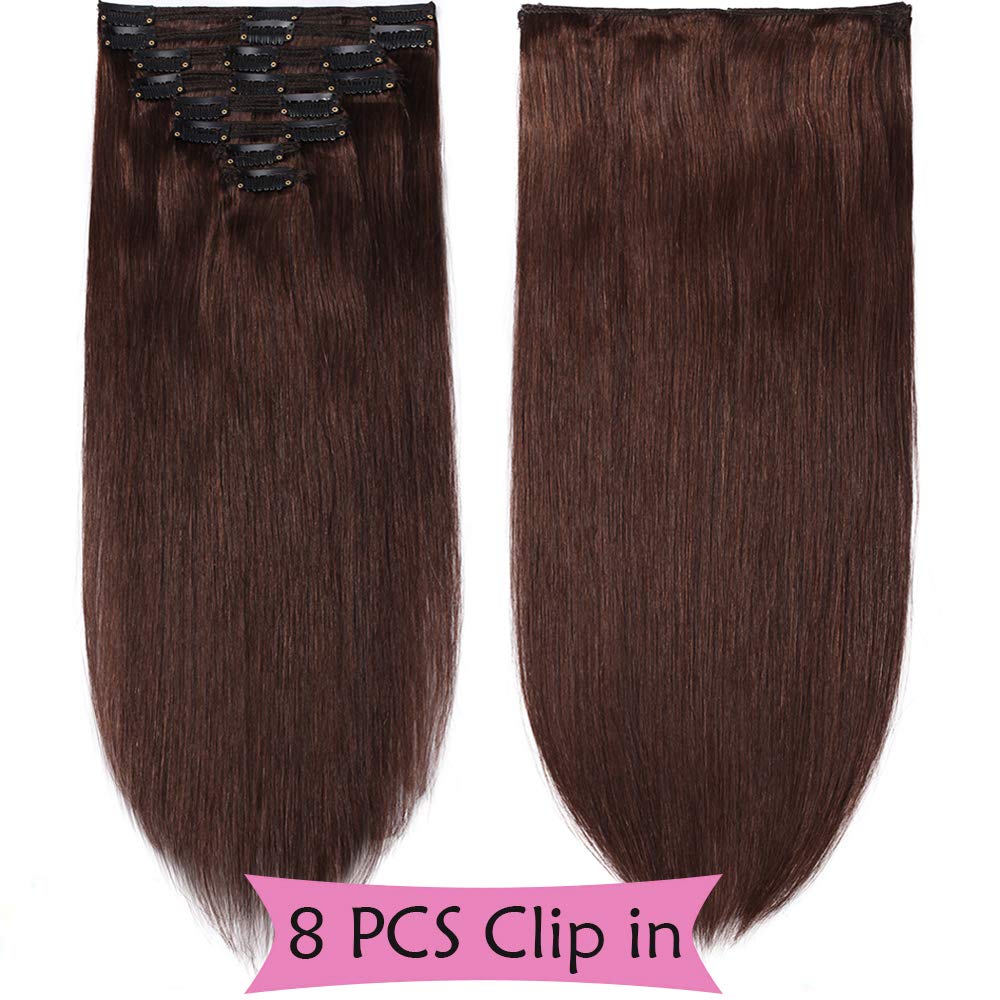 SEGO Extension Capelli Veri Clip Volumizzante Double Weft 8 Fasce 100% Remy Human Hair Lunghi Umani 25cm 110g Testa Piena #4 Marrone Medio