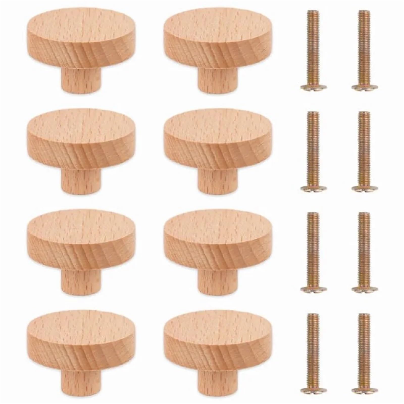 Ruhteuo One Color Round Wooden Cabinet Knobs Wood Cupboard Furniture Wardrobe Drawer Pulls Handles With Screws For Dresser Closet For Cupboards Wardrobes(Round-8Pcs)