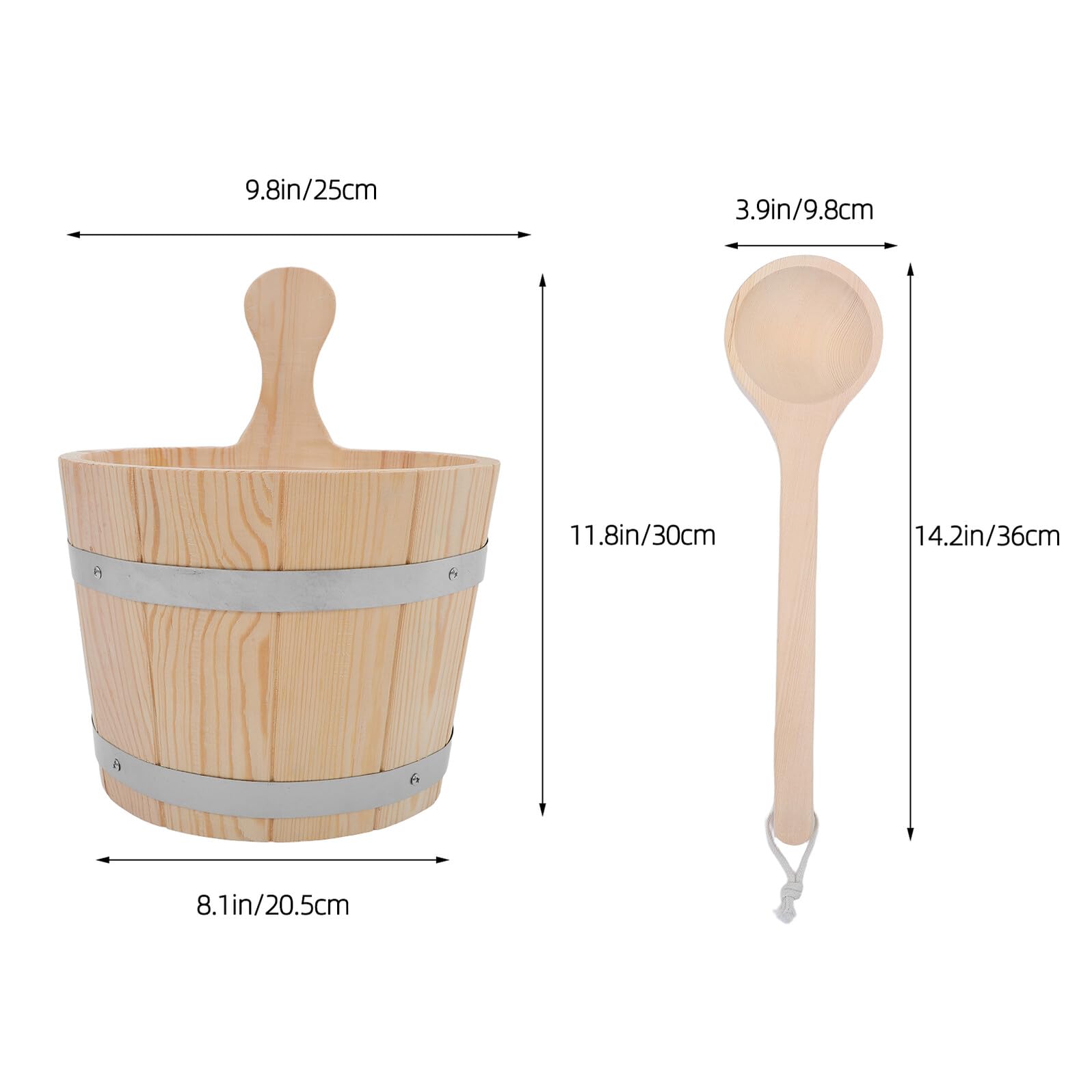NUOBESTY Holzsaunaeimer 5L mit Holzschaufel Auslaufsicherer Saunaeimer mit Griff Saunazubehör für Dampfbad Spa und Garten