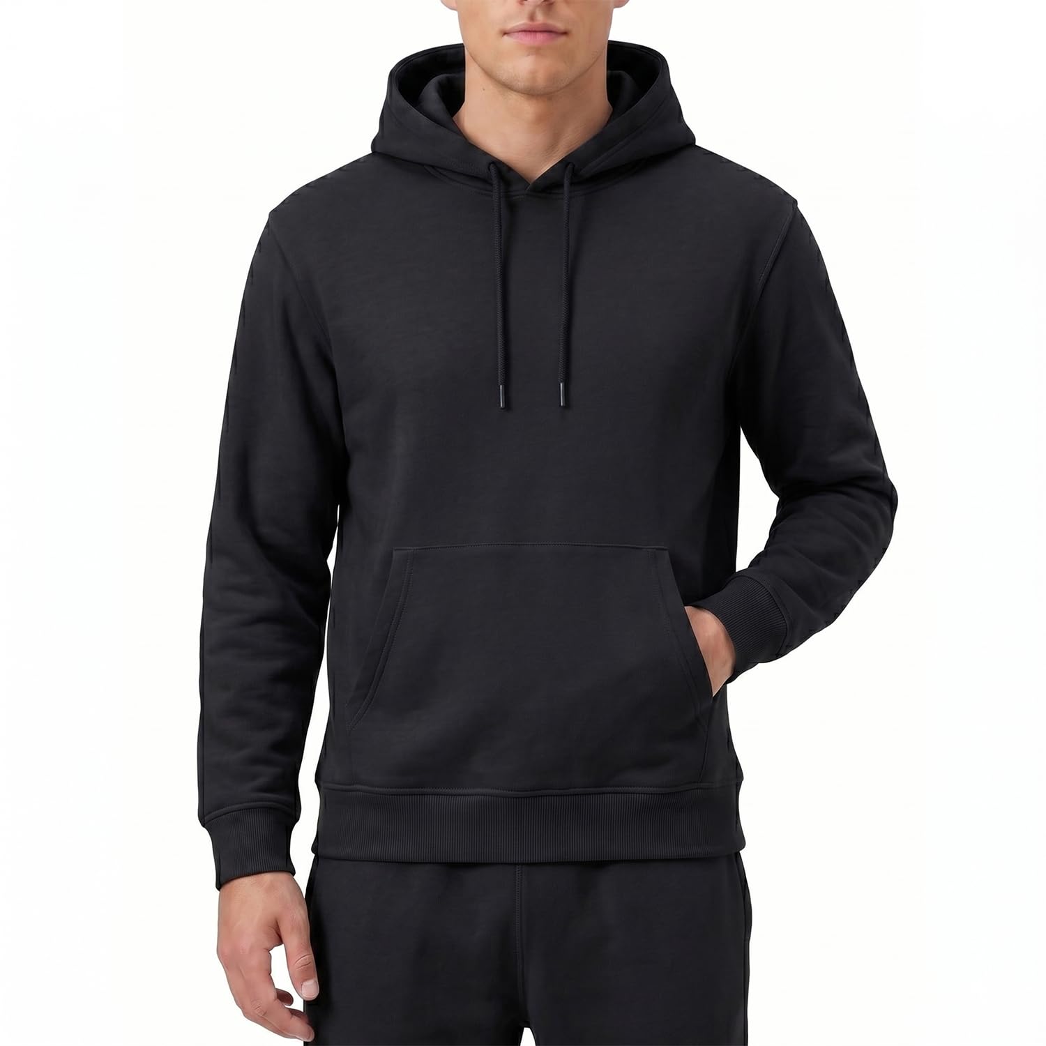 RIPT Men's Fleece Pullover Hoodie Soft Hooded Sweat Top with Pockets and Drawstrings Long Sleeves Casual Sweatshirt for Gym & Loungewear (Black, XXL)