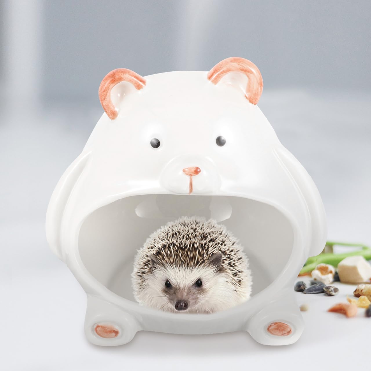 Balacoo Ceramic Hamster Hideout, Dwarf Cool Bed, Hamster House and Habitat for Chinchillas Hedgehogs, Gerbils Mouse and Guinea Pigs, Small Pet All Season House (Bear)
