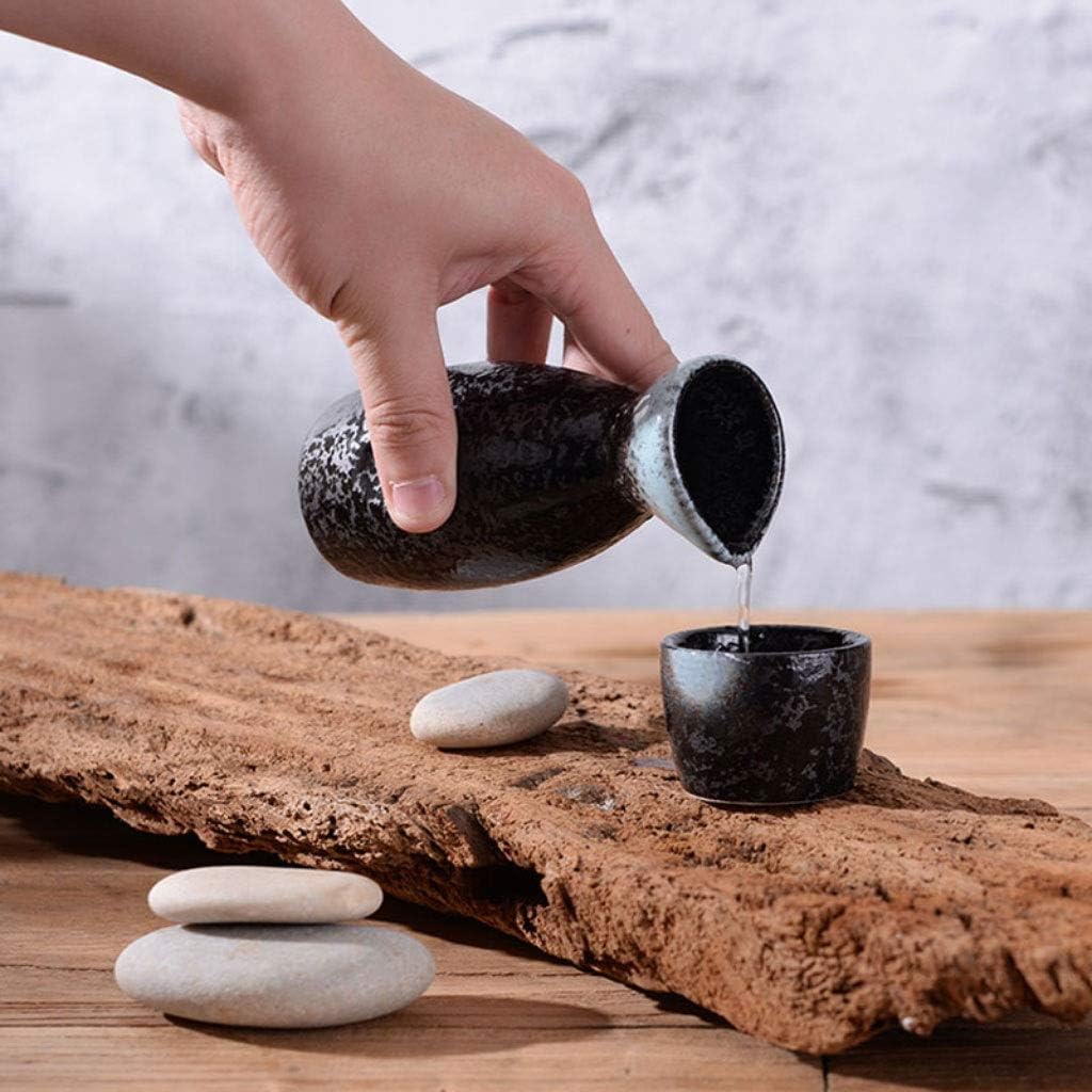 5/6/7 Piece Set Japanese Sake Set Handicraft Wine Glass Vintage Ceramic Sake Cup Cold/Hot/Tea/Sake Cup Japanese Sake Set Gold White Black (Color : F) (A)