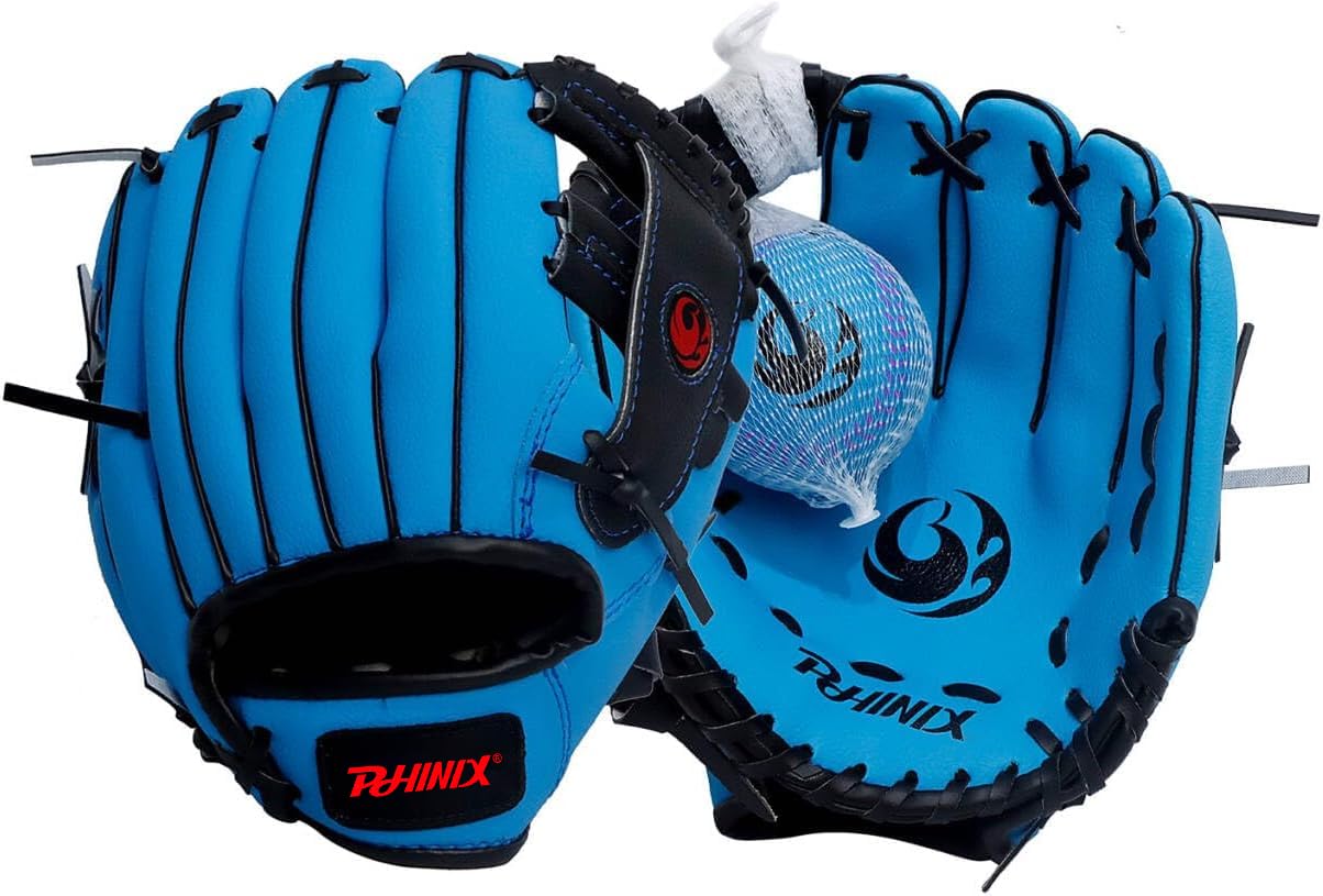 PHINIX Baseball Glove Tee Ball Mitts with Soft Ball for Kids Play & Training 8.5"-10"