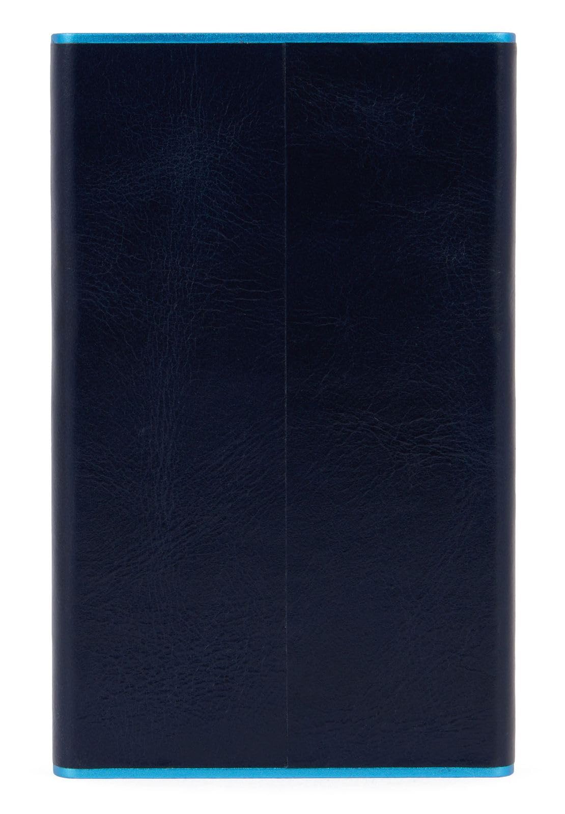 Piquadro – Tarjetero Automático Cuadrado Azul – en Metal y Cuero – Protección RFID, 1 Ranura para Tarjetas y 1 Compartimento Interior – Color Azul Medianoche – Hombre