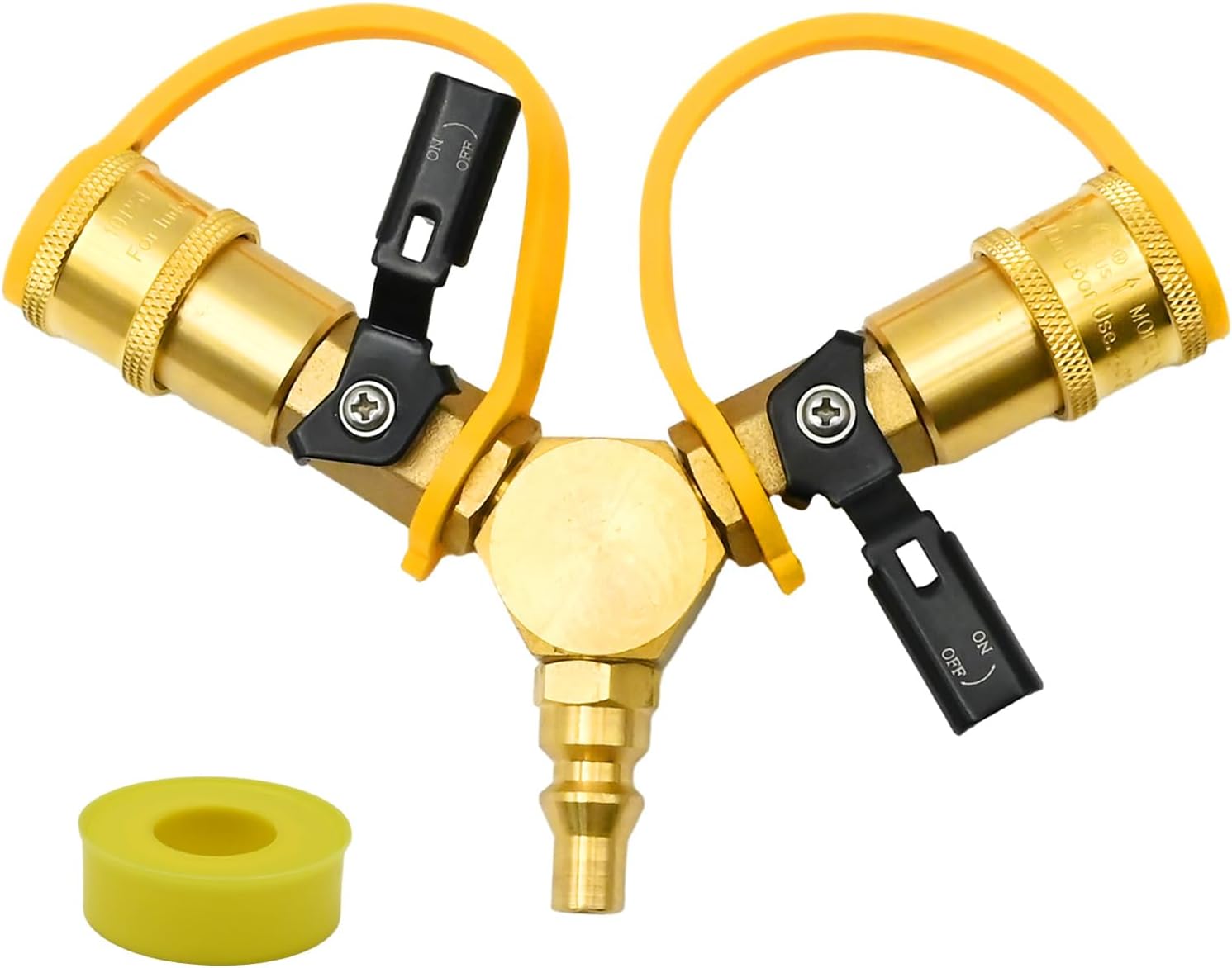 MDEOOSKY 1/4" RV Propane Quick Connect Y Splitter Adapter with Shutoff Valve, Quick Connect Propane Hose Connect to Motorhome Tabletop Grill, 2 Way 1/4" Quick Disconnect Kit, for RV Trailer and More
