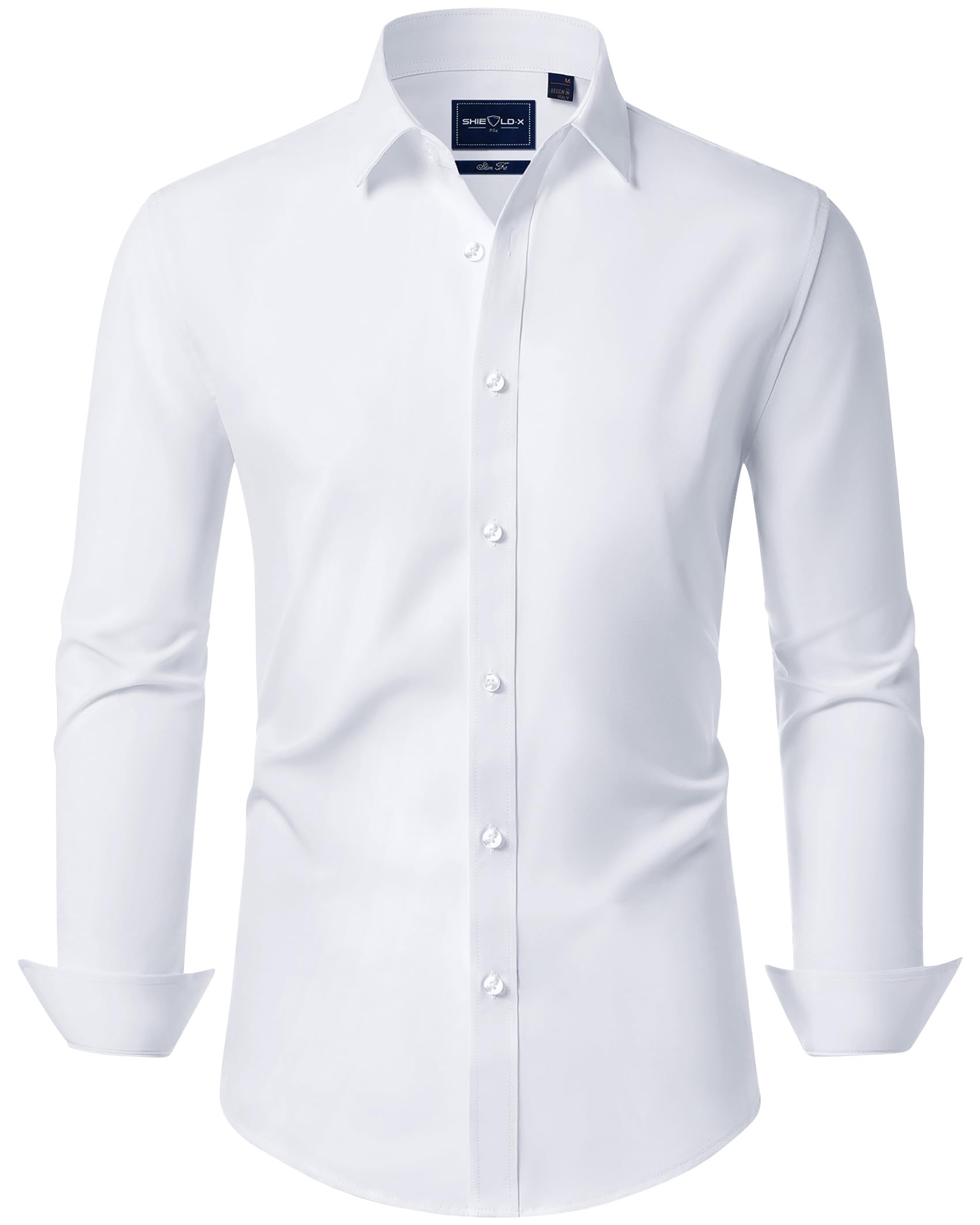 DEMEANOR Camisa de hombre de manga larga para hombre, corte ajustado, fácil de planchar, camisa informal