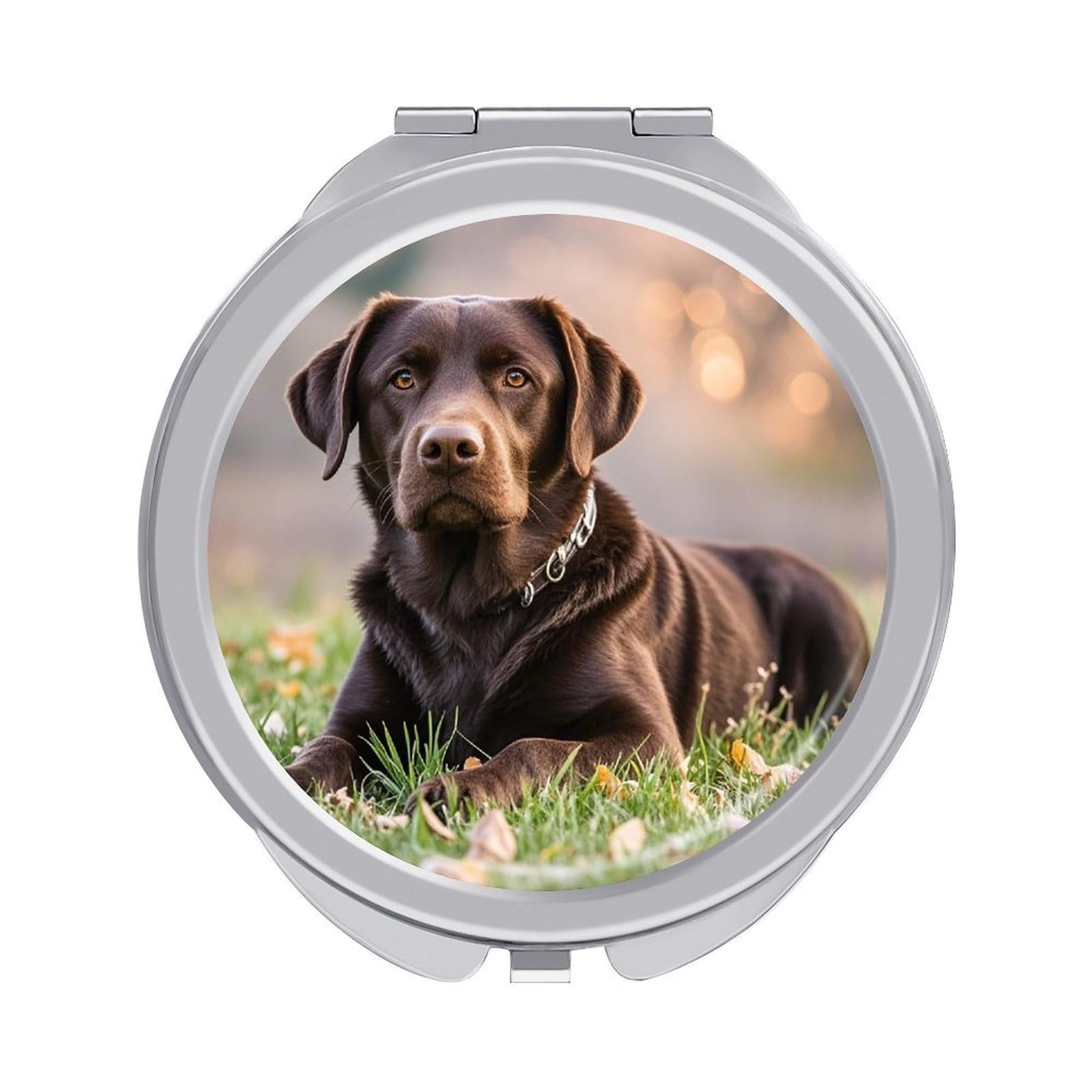 FekiLoot Brown Labrador Retriever Travel Makeup Mirror for Women Folding Portable Hand Compact Mirrors Small Round Vanity Mirror 1X/2X Magnifying Metal Pocket Makeup Mirrors