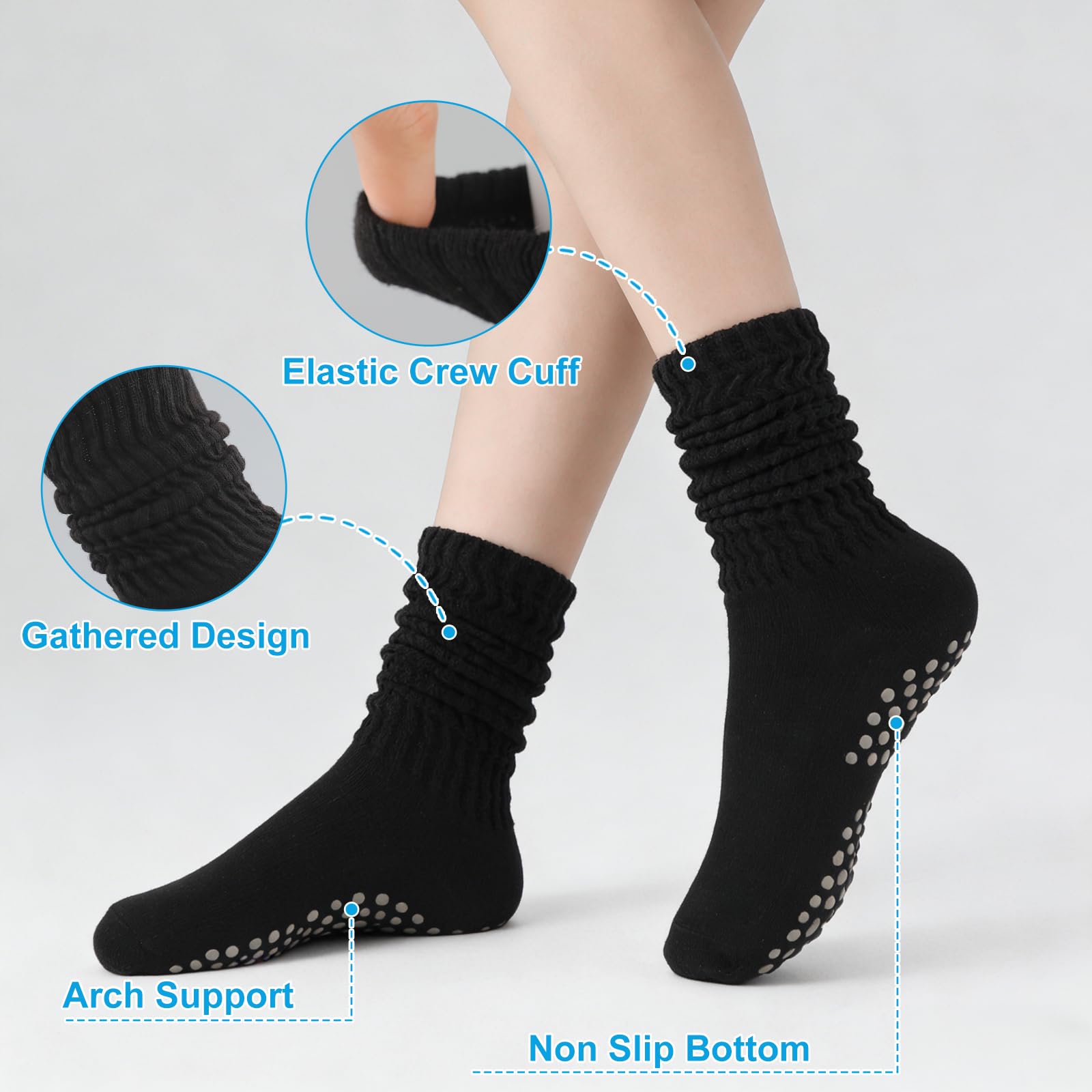 3 pares de calcetines de yoga antideslizantes para mujer, calcetines deportivos de algodón, calcetines largos con agarres de silicona para pilates, yoga, baile, gimnasio, fitness en casa