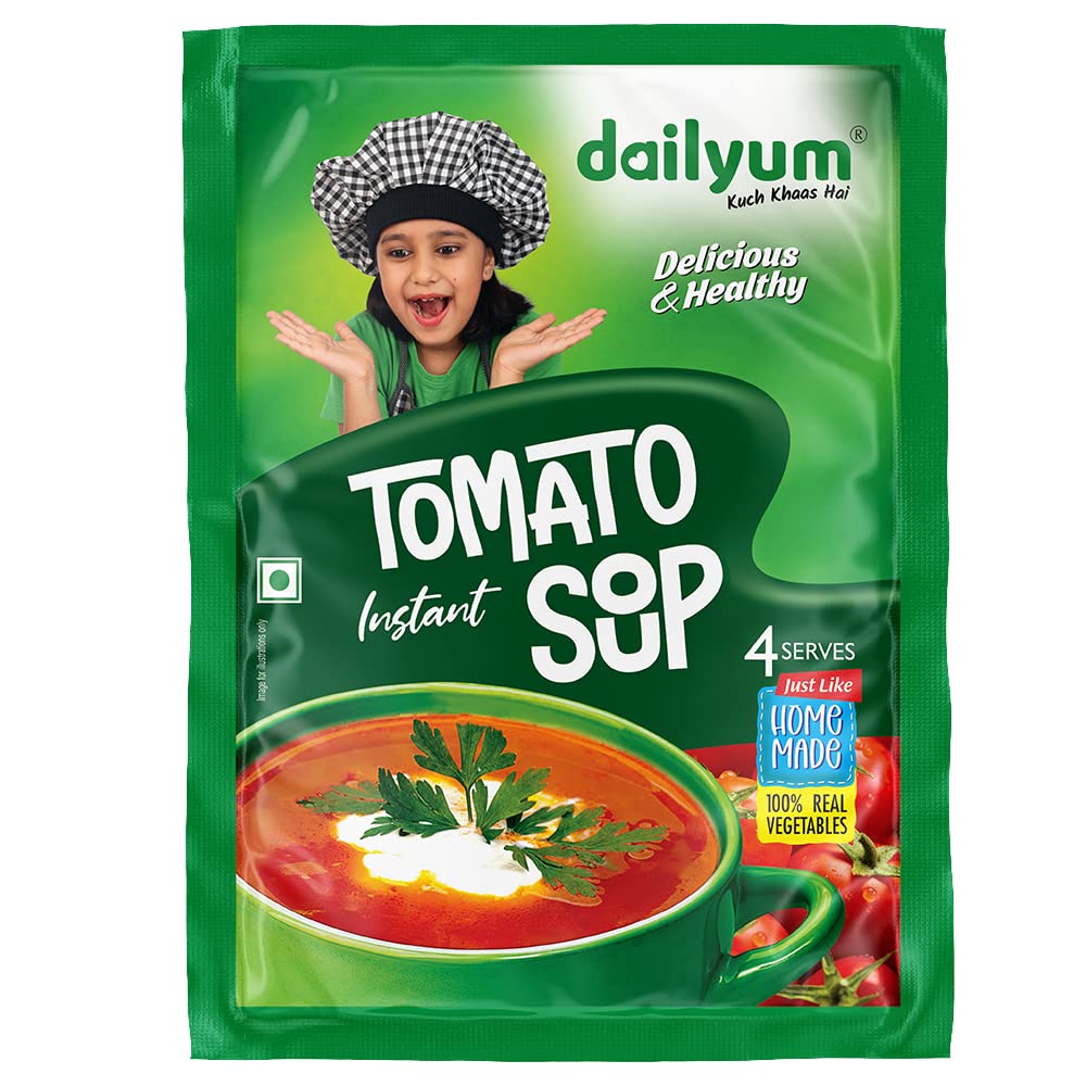 Dailyum Instant Tomato Soup | Pack of 5 | Ready To cook Instant Soup |100% Natural | No MSG | No Chemical Preservatives | No artificial Flavours | Reg | Each 50g pack Serves 4 1