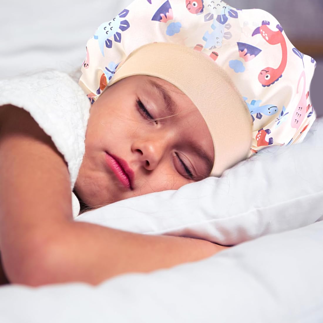 1 Piezas Gorro de Seda para Dormir para Niños, Gorro Saten Pelo Rizado, Gorro Seda Dormir, Suave Gorros para Dormir con Banda Elástica Ancha,para Niñas, Niños