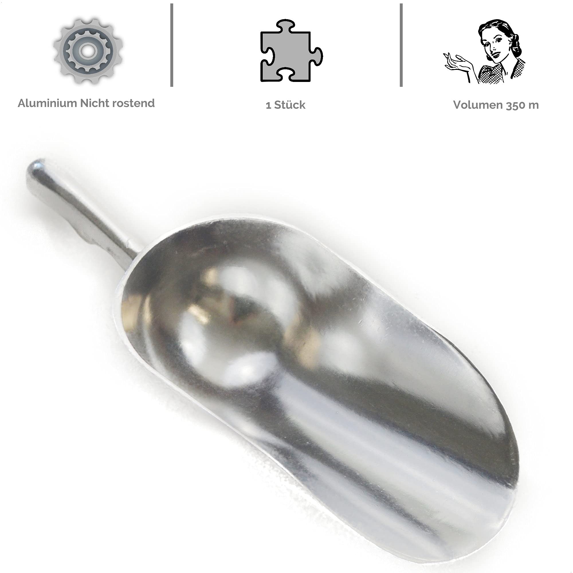 Kerafactum Poręczna łopatka do mąki | Szufla do worka | Szufla do pokarmu - pojemnik z metalu i aluminium | odlew aluminiowy, nierdzewny, 350 ml