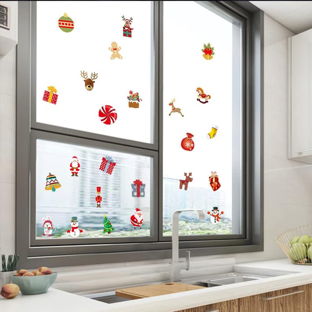 Christmas Window Sticker Wine Glass Drink Markers Stickers, Moose, Bells, Christmas Tree Wine Glasses Static Stickers (2)