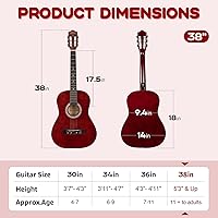 Vista 5 de Kit básico de iniciación de guitarra acústica de viaje de 96.5 cm para principiantes, con afinador, cejilla, cuerdas, enrolladores de cuerdas
