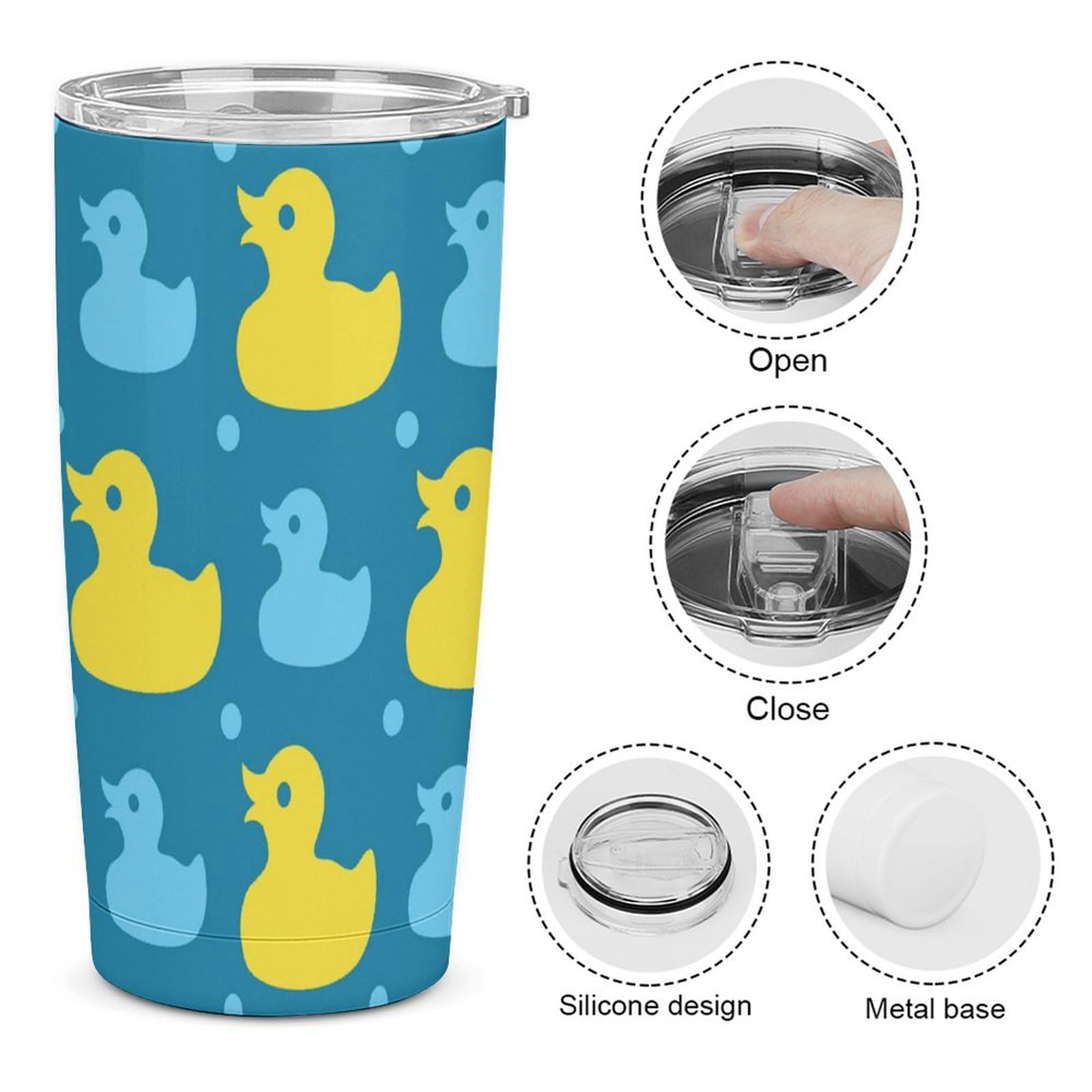 Wiederverwendbare isolierte Kaffeetasse, Reisebecher, doppelwandig, mit Deckel und Strohhalm, Gelb
