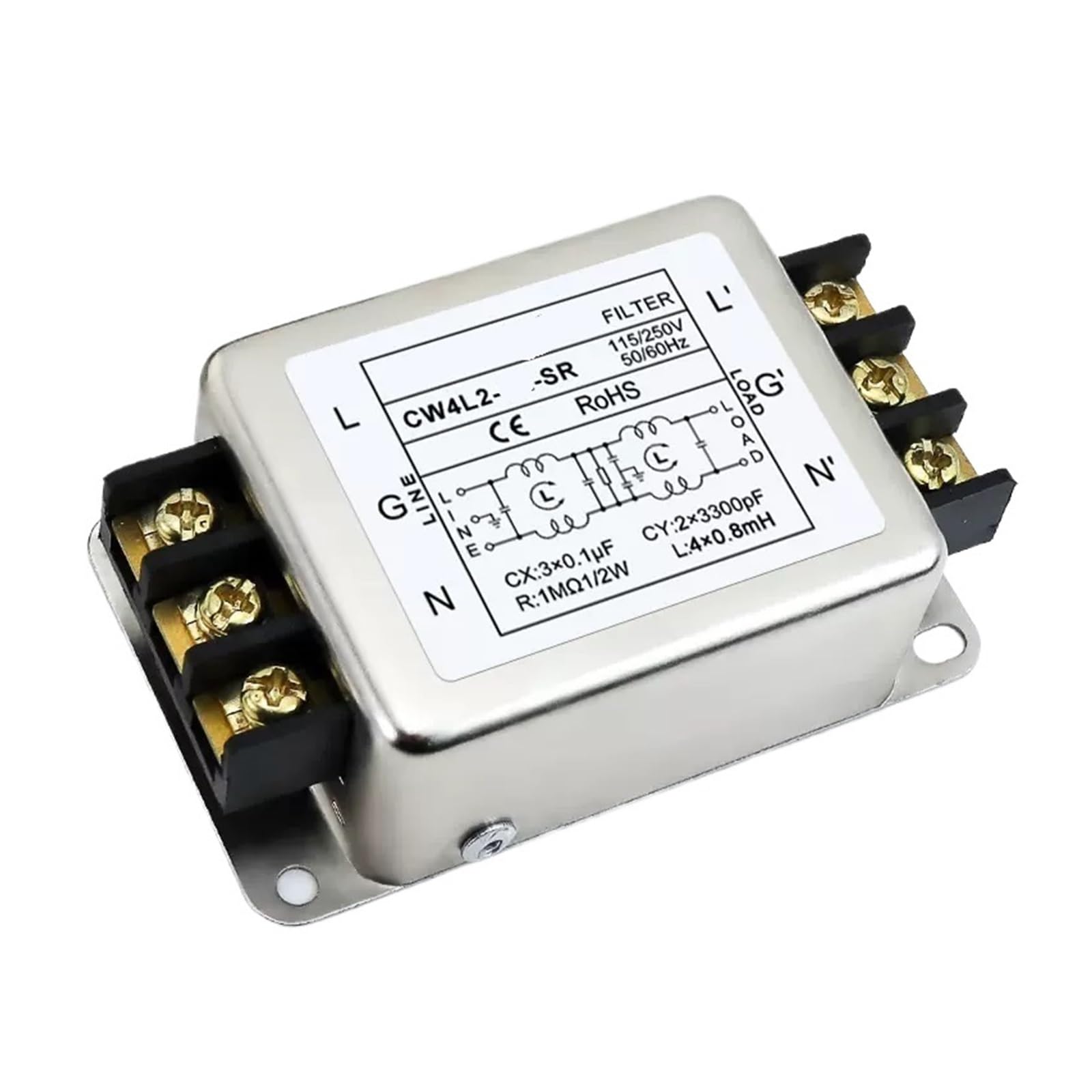 WBBAYDRFR CW4L2-SR single-phase two-stage AC power filter rail type 220V anti-interference 20A 30A 40A(CW4L2-30A-SR Rail terminals)